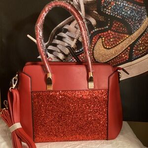 Elegant Red Glitter Crossbody Bag